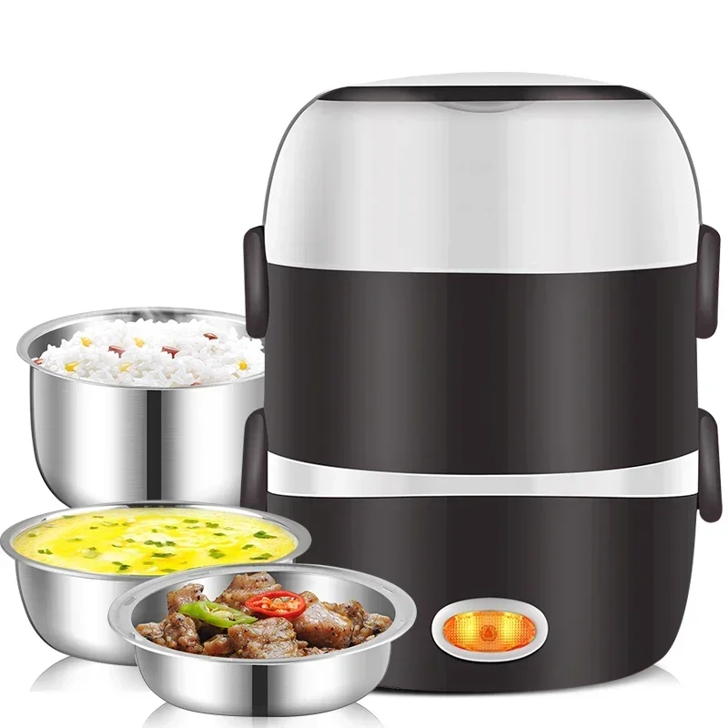 220V Mini Electric Rice Cooker Stainless Steel 2/3 Layers Steamer Portable Meal Thermal Heating Lunch Box Food Container Warmer