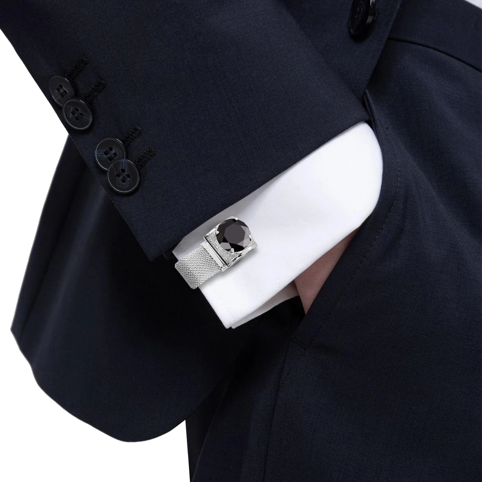 HAWSON Men Birthstone Crystal Cufflinks 17mm Color Stone Cuff Links for Wedding Business Shirt, Birthday Gift for Men