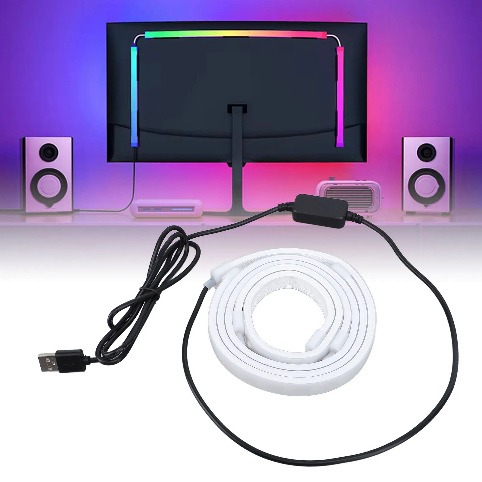 

Светодиодная лента для дисплея Компьютерная светодиодная лента RGB 54 светодиода Синхронизация экрана 5 В USB Компьютерная лента для окружающего освещения для 24-дюймового дисплея