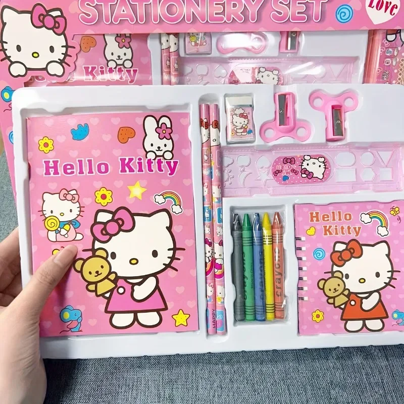 Sanrio-Juego de papelería de Hello Kitty para niños, caja de regalo con patrón de dibujos animados, 14 piezas