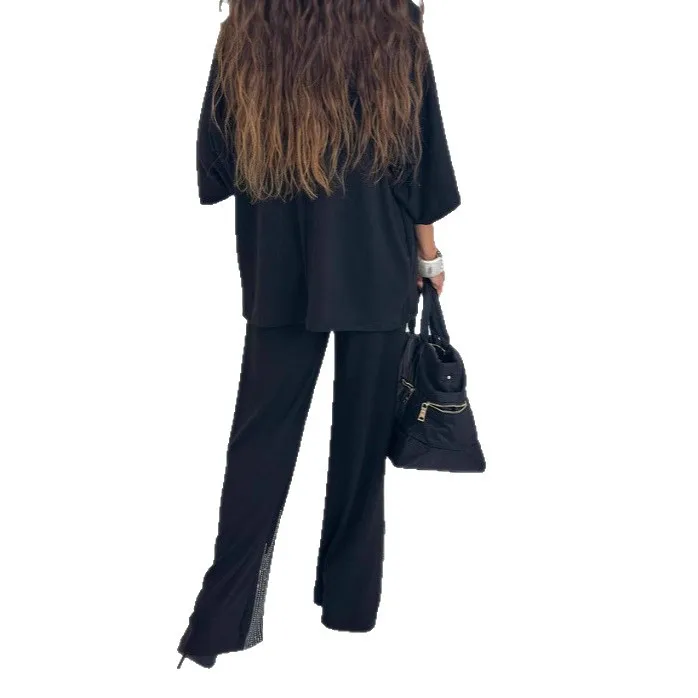 Vêtements pour femmes européens et américains, amples et décontractés, noirs, ensemble de poinçonnage, ensemble de 2 pièces, nouvelle collection automne et hiver