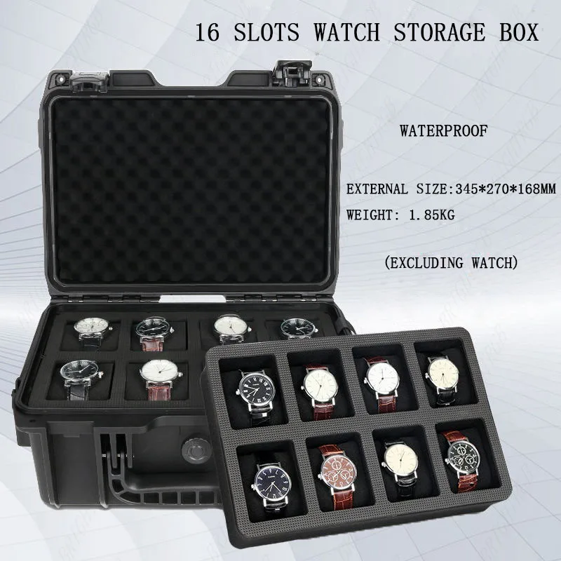 16 Slot 2-Layer Watch Storage Box Waterproof Jewelry Display Storage Case Anti-drop Watch Suitcase Hi-Density Sponge Pillow