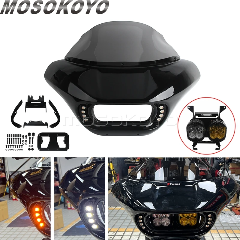 

Shark Front Fairing For Baja LP4 LED Light Motorcycle Headlamp Cowl Wind Shield Fairings For Harley Softail M8 Low Rider S FXLRS