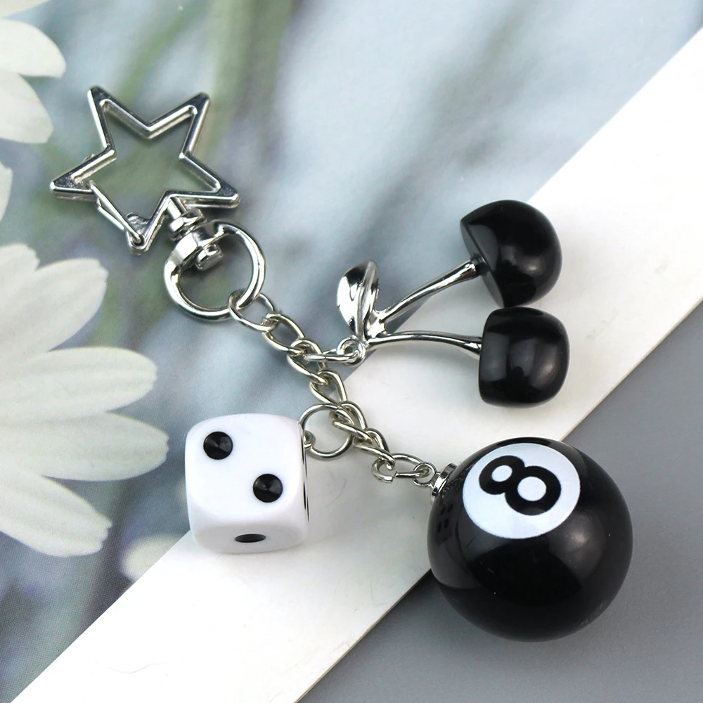 Fashion 8 Ball Fruit Cherry Dice Star Keychain Phone Accessories Y2K Handmade Creative 8 Ball Cherry Keychain Accessories