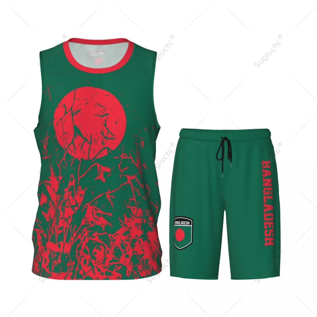 Bangladesh Flag Grain Men Basketball Set Shirt & Pants Sleeveless