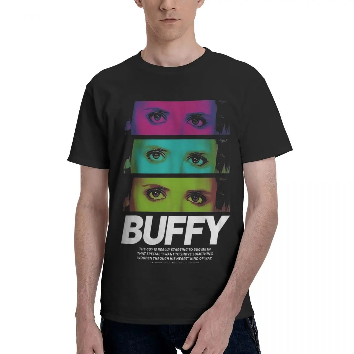 

Buffy The Vampire Slayer Buffy Eyes Stack, повседневная дышащая удобная футболка из 100% хлопка, элитная мужская одежда, мужская рубашка