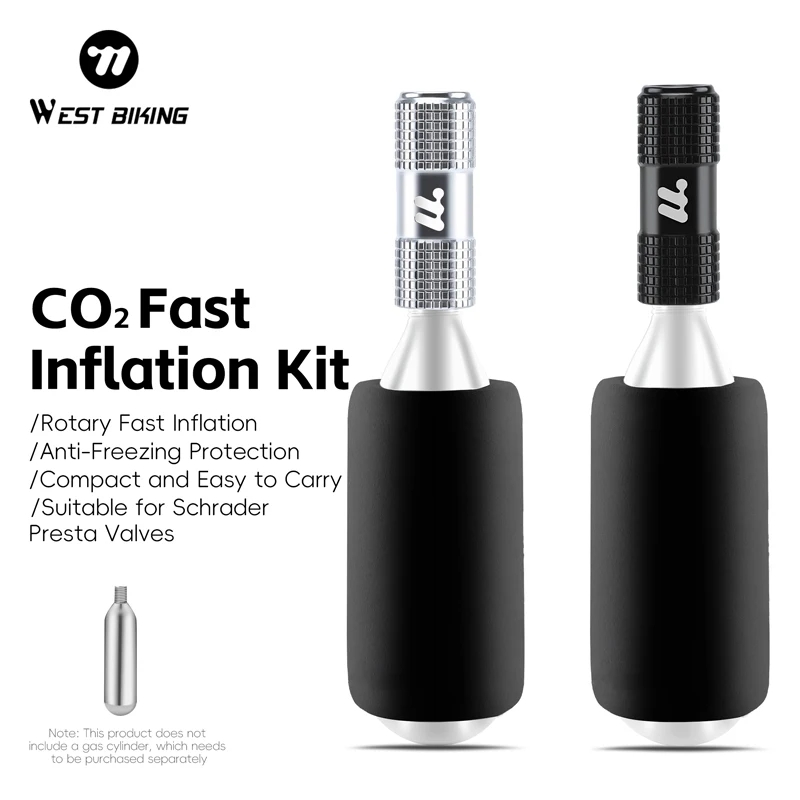Bico de Inflação de Bicicleta WEST BIKING em Liga de Alumínio, Kit de Inflação Rápida CO2 para Válvulas AV/FV (Sem Cilindro de Gás), Acessórios para Bicicletas MTB e de Estrada