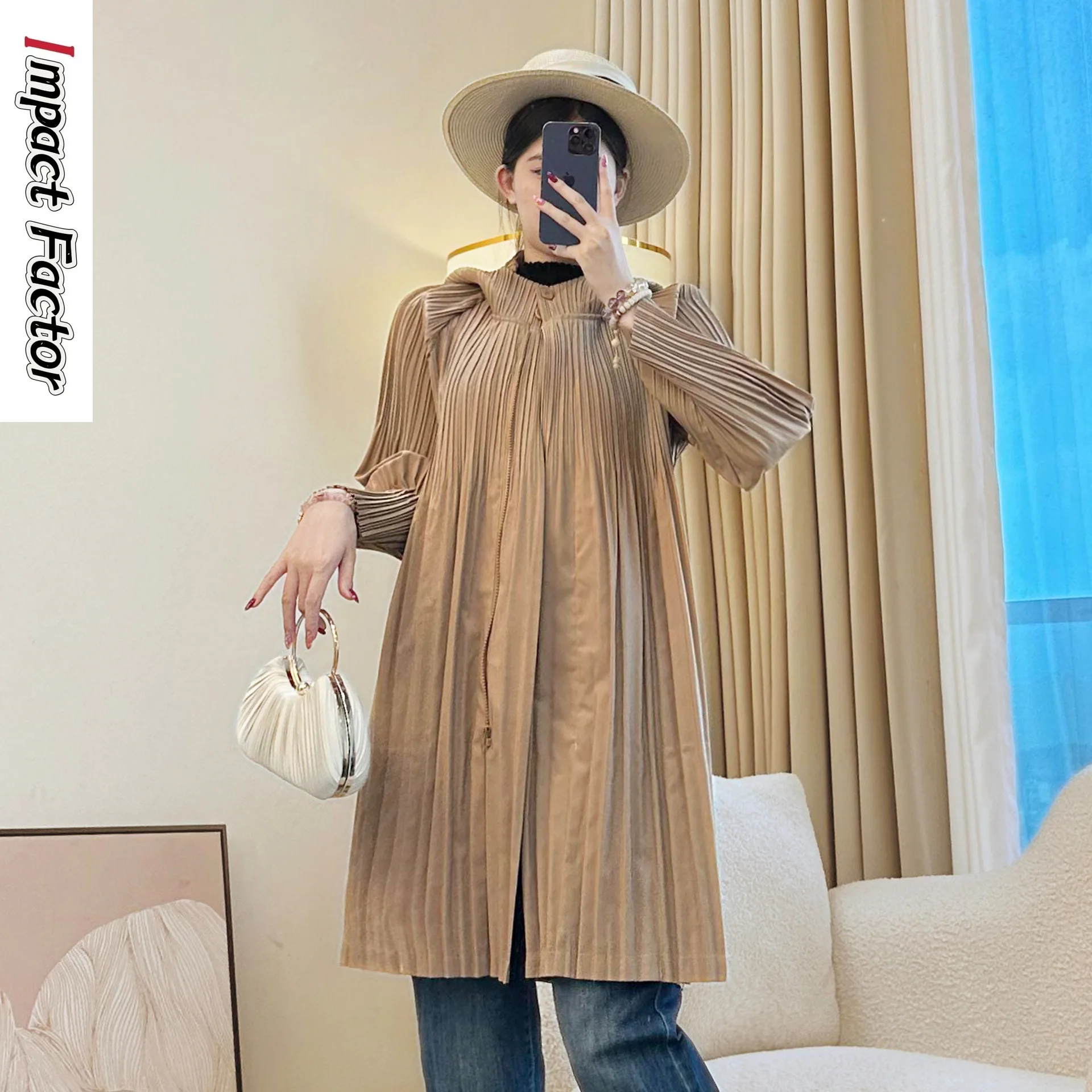 

Короткая женская ветровка Miyake, новая высококачественная плиссированная женская куртка цвета хаки, осень-зима 2025 г.