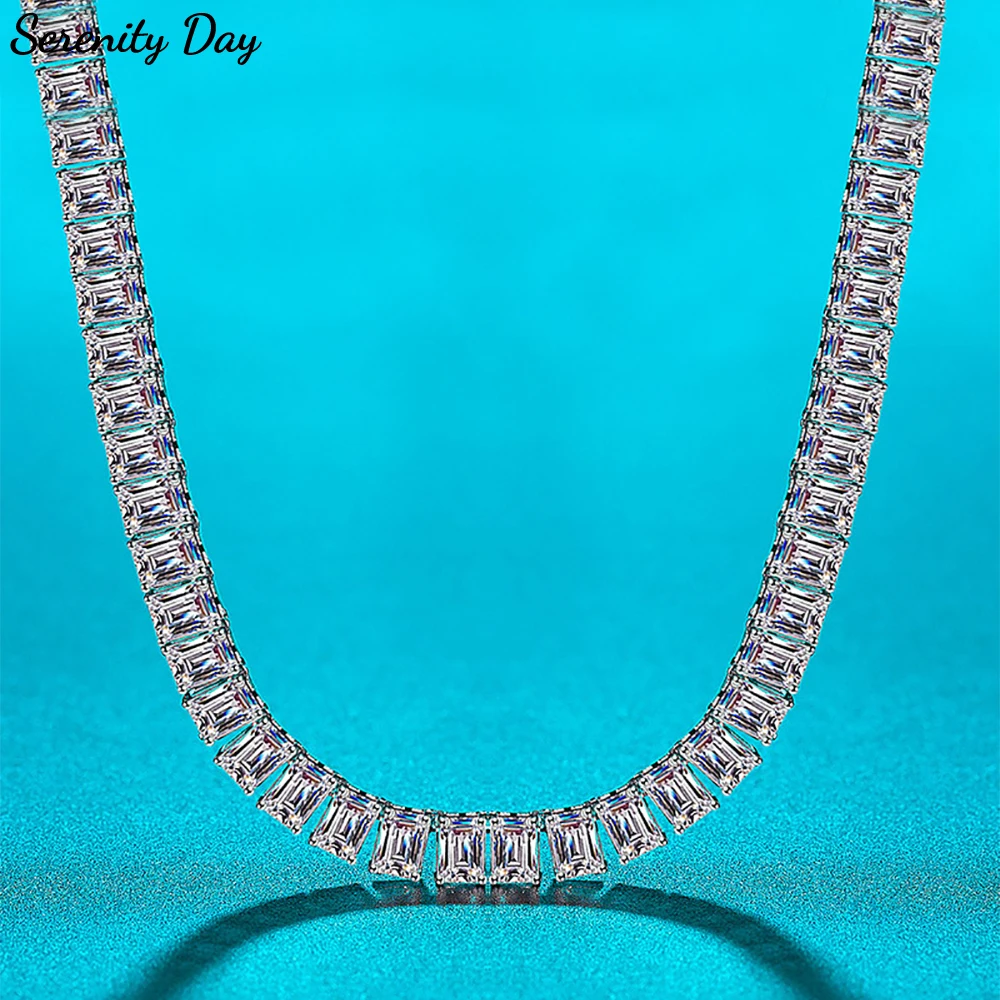 

Serenity 1ct Emerald D Moissanite Tennis Necklace for Women Men Gift Lab Diamond Necklace Solid s925 Silver Neck Chain Jewelry