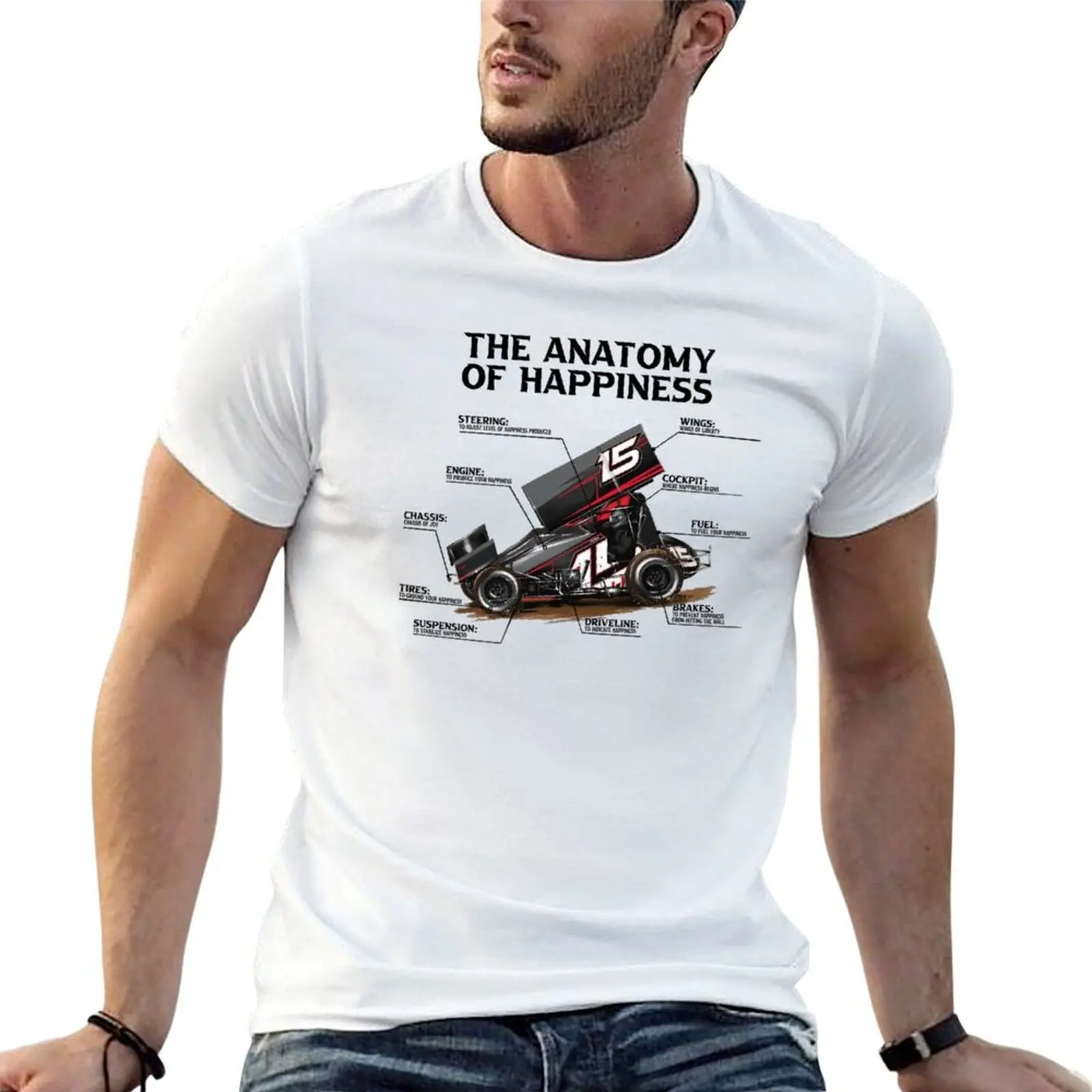 Dirt Track Sprint Cars Racing Anatomy Lover Racing Car T-Shirt Basic Plain Tee for Spring and Summer
