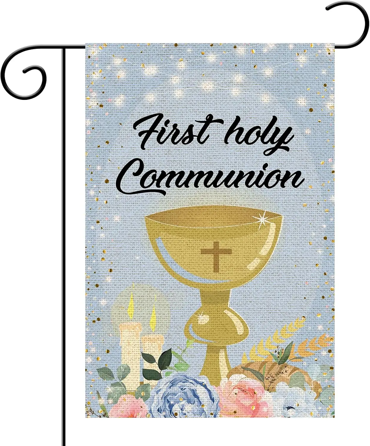 First Holy Communion Garden Flag, Burlap Vertical Double Sided, Mi Bautizo/Baby Shower/Baptism Yard Sign, God Bless this Child F