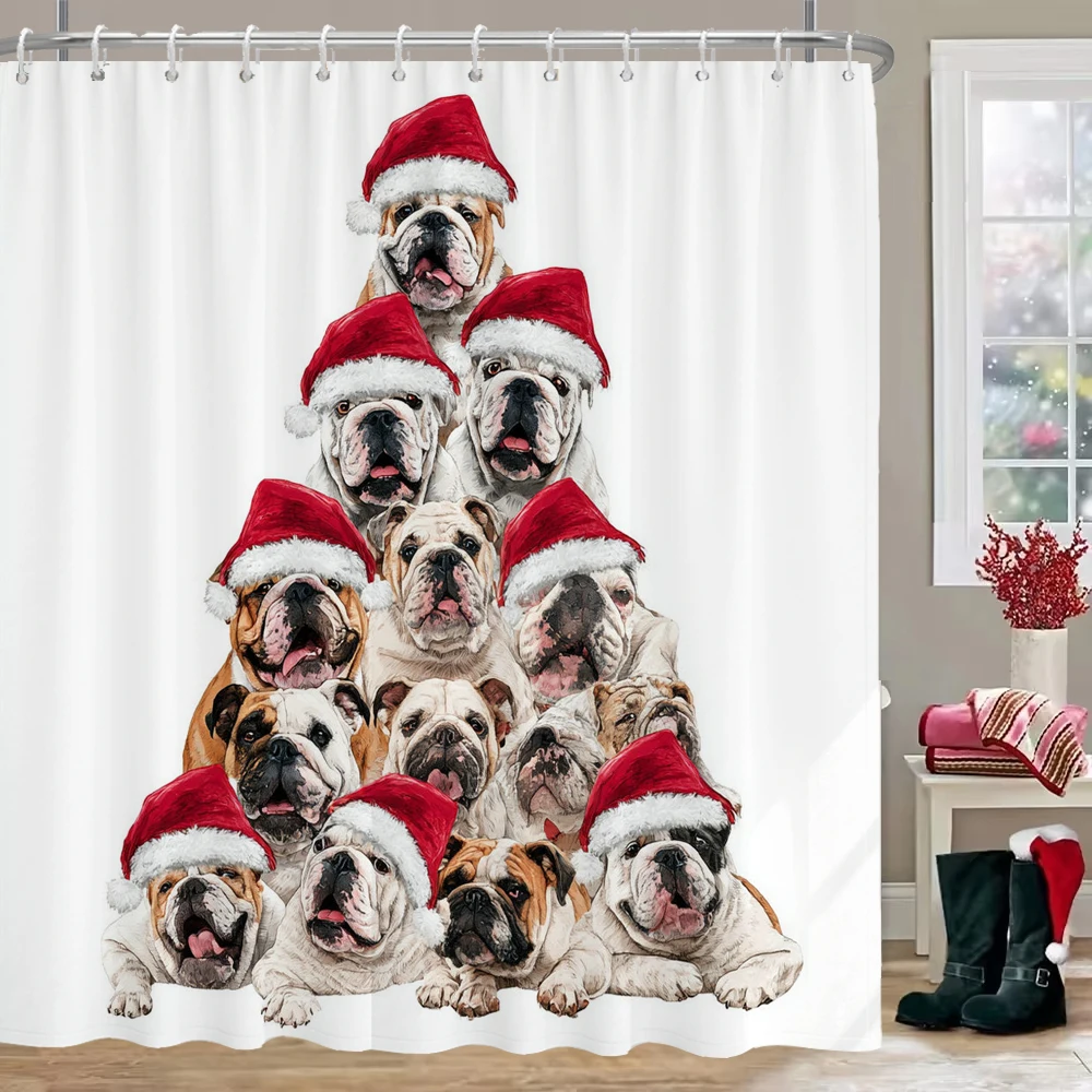 

Merry Christmas Shower Curtain, Bathroom Decorative Christmas cat and dog Shower Curtain, Waterproof Shower Curtain with Hooks