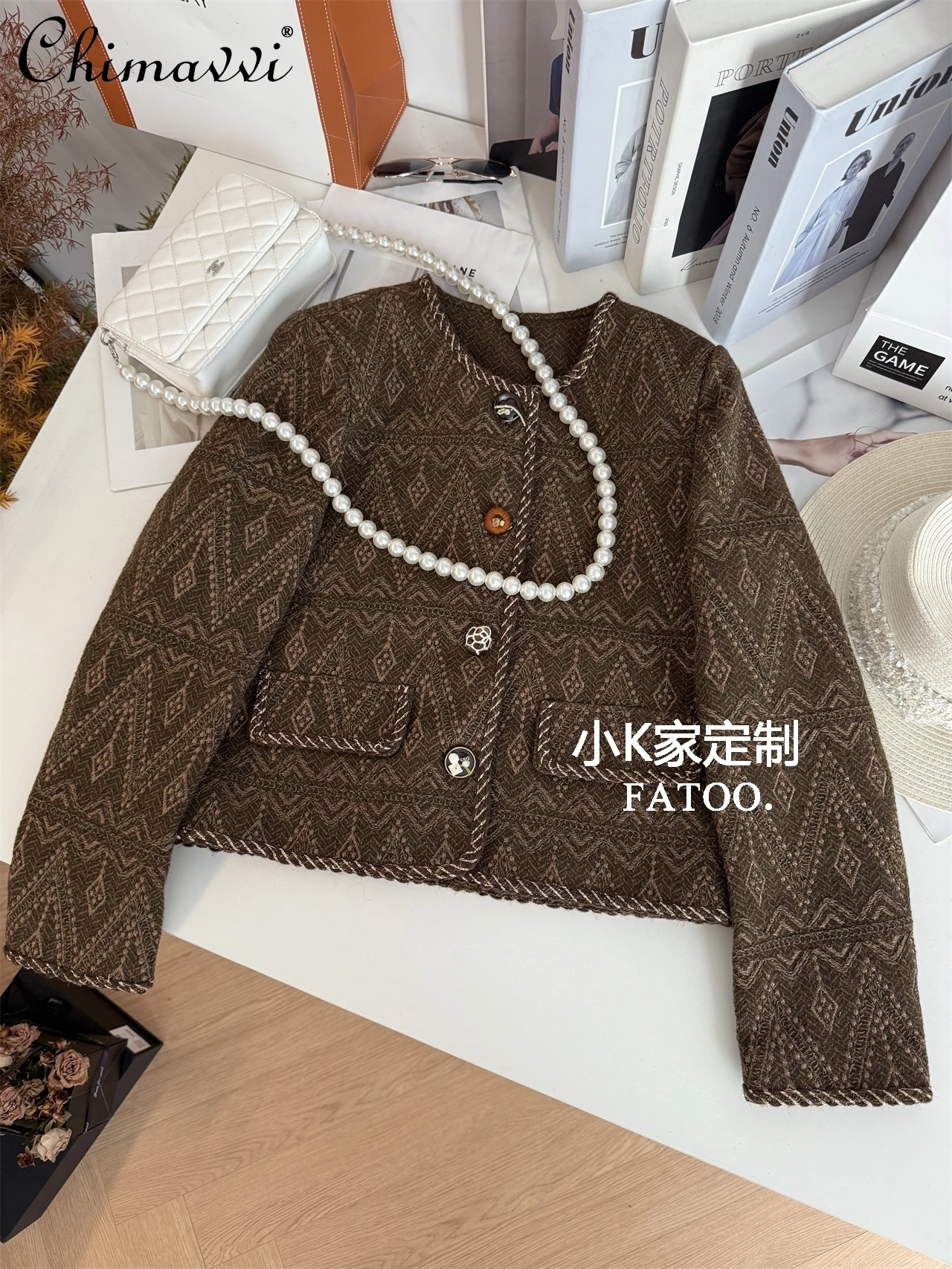 

Тяжелое легкое роскошное высококачественное короткое пальто в стиле ретро для женщин, осенняя одежда 202, новая мода, элегантные утягивающие куртки для светских львиц, топ