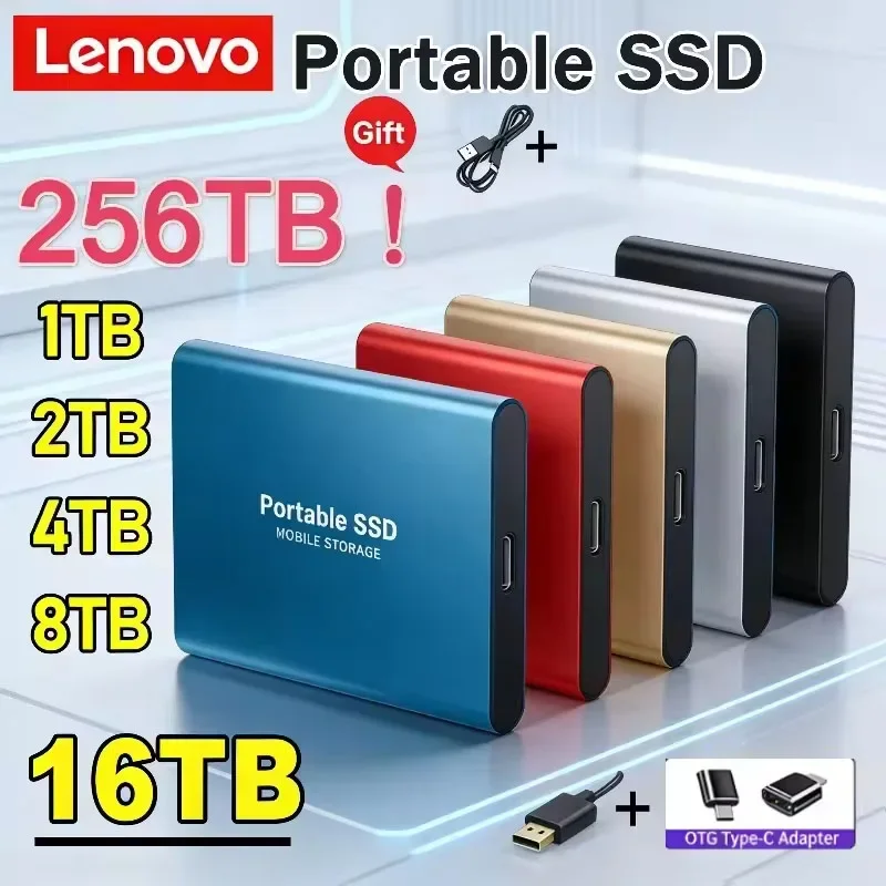 

Внешний твердотельный накопитель Lenovo 1 ТБ, высокоскоростной жесткий диск 2 ТБ, портативный SSD USB 3.1 256 ТБ, 128 ТБ для ПК/ноутбука/Mac/телефона