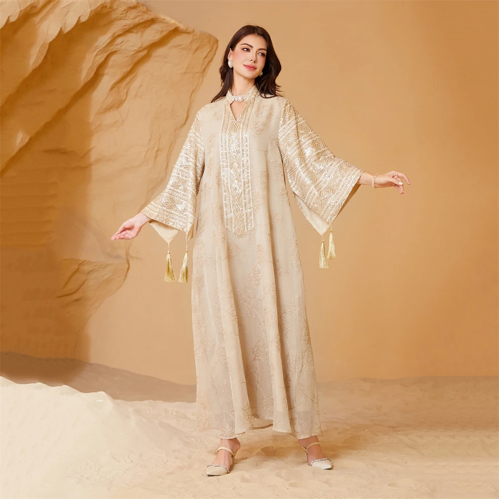 

Middle Eastern Robes, Women's Long Dresses, Muslim Women's Clothing, Mesh Embroidery, Sequined Evening Gowns, Arab Robes