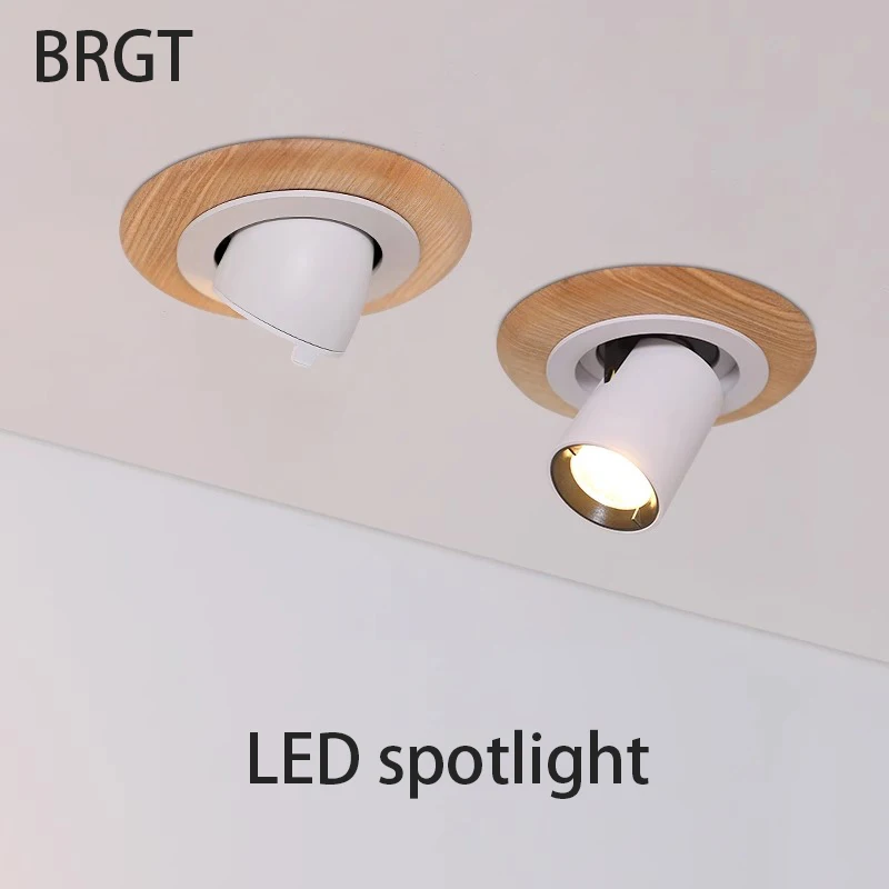 

LED Spotlights Recessed Log Wood Color Spot Light Japanese Style 360 Degree Stretching Rotating Ceiling Lamp 7W Lighting Fixture