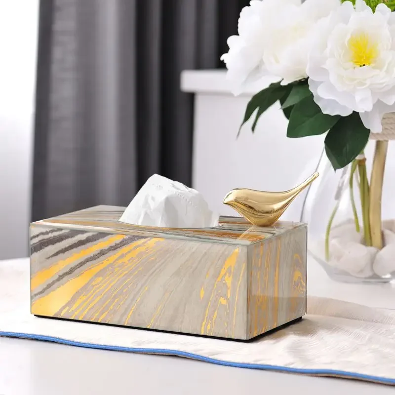 Household living room tissue box ornament light luxury creative gold paper box