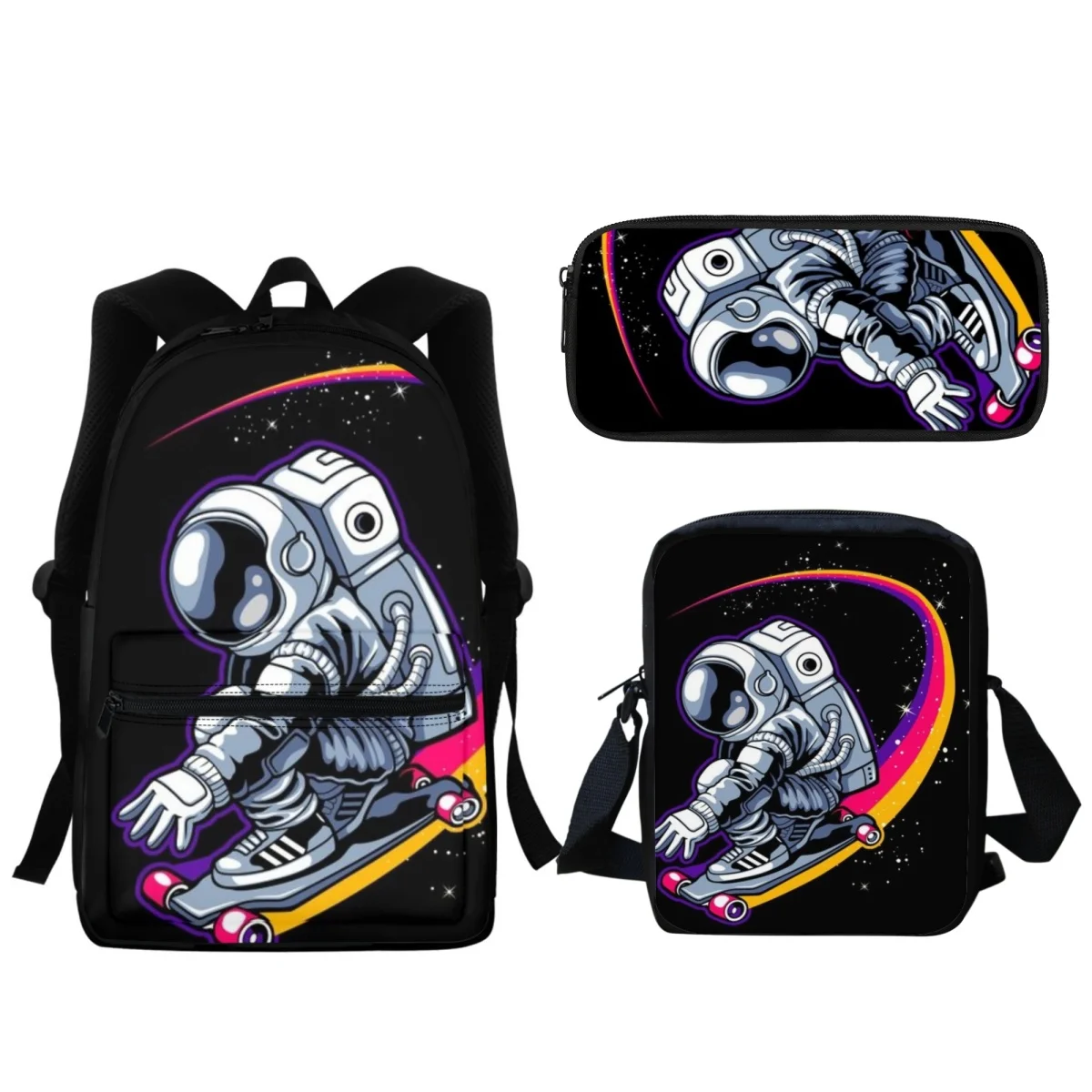 

3pcs/set Student SchoolBags Space Astronaut Printing Kids School Pencil Case Lunch Box Large Capacity Zipper Backpack Mochila