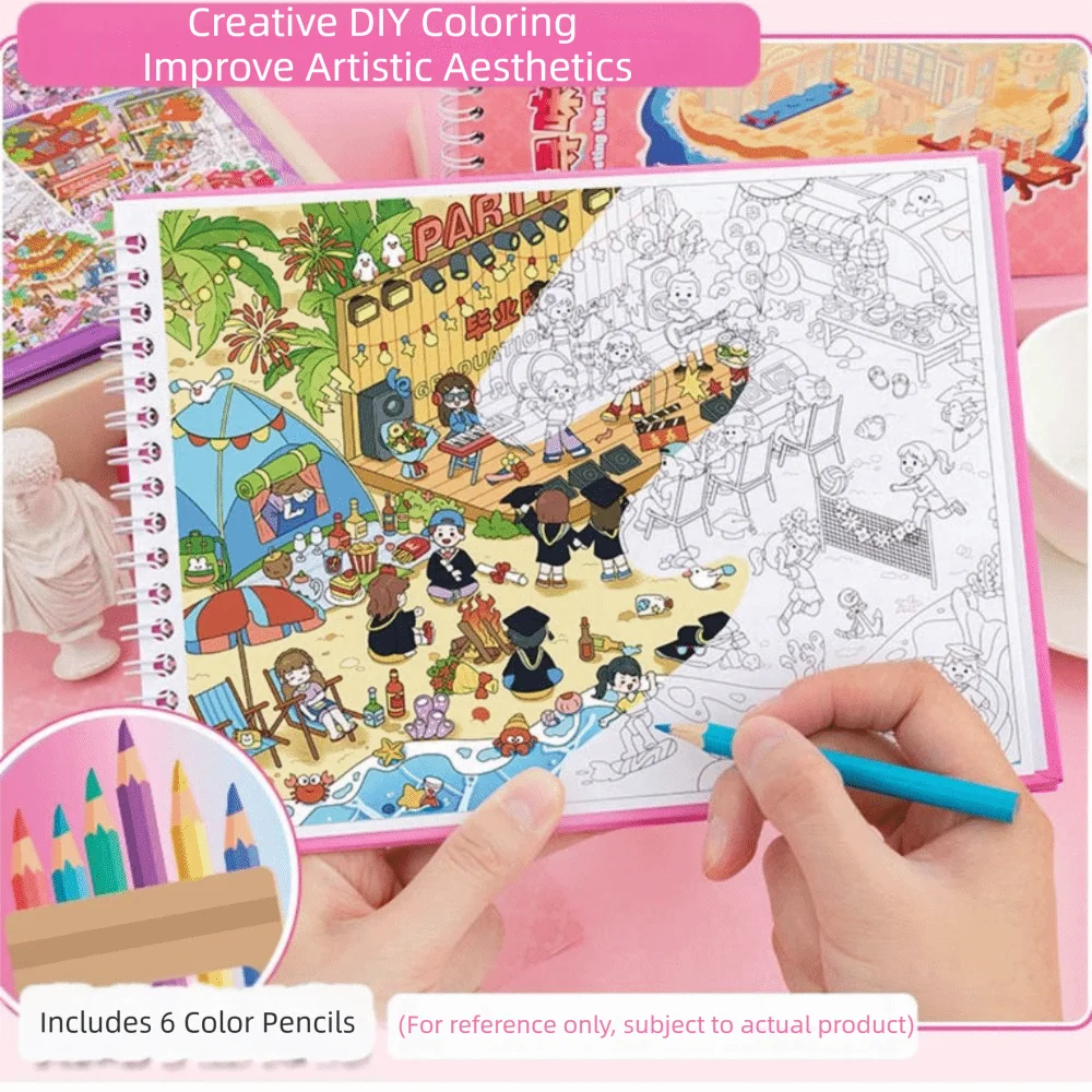 

New Cartoon Sticker Book Stress Relief Educational Coloring Book 3D Landscape DIY Miniature Scene Stickers for Children