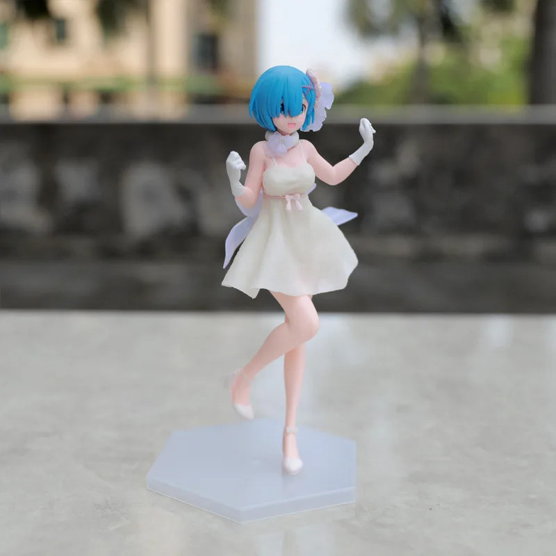 BANDAI Rem Anime Figure Re:Zero kara Hajimeru Isekai Seikatsu Kawaii Re Crystal Dress Blue White Cute Model Doll Static Toys