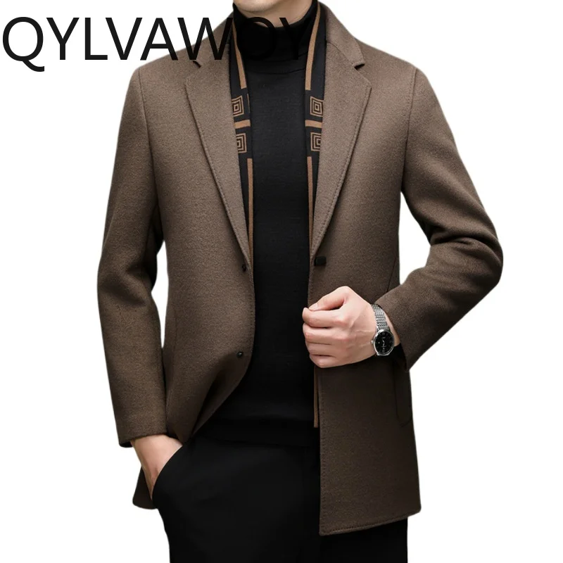 QYLVAWOY 75% Wool Coat Thicken Detachable Liner Coats for Men Jacket Scarf Collar Trench Coat Men Clothing Autumn Winter Jaqueta
