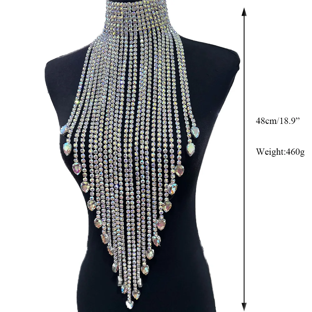 48 cm lange Quaste, an der Taille gehängt, Damen-Halsketten mit Strasssteinen, SS28, Glas-Edelsteine, riesiger Schmuck, modischer Halsband – Detail 4