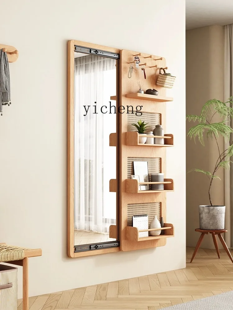 

ZYA Solid Wood Full-Length Wall-Mounted Bedroom Makeup Mirror Hidden Sliding Simple Storage Dressing Mirror