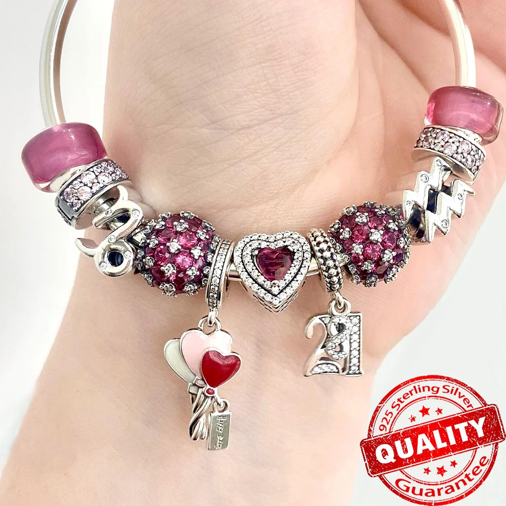 جديد 925 فضة متألقة Pavé جولة الوردي الأزرق سحر صالح الأصلي سوار خرز تميمة المرأة قلادة غرامة مجوهرات هدية