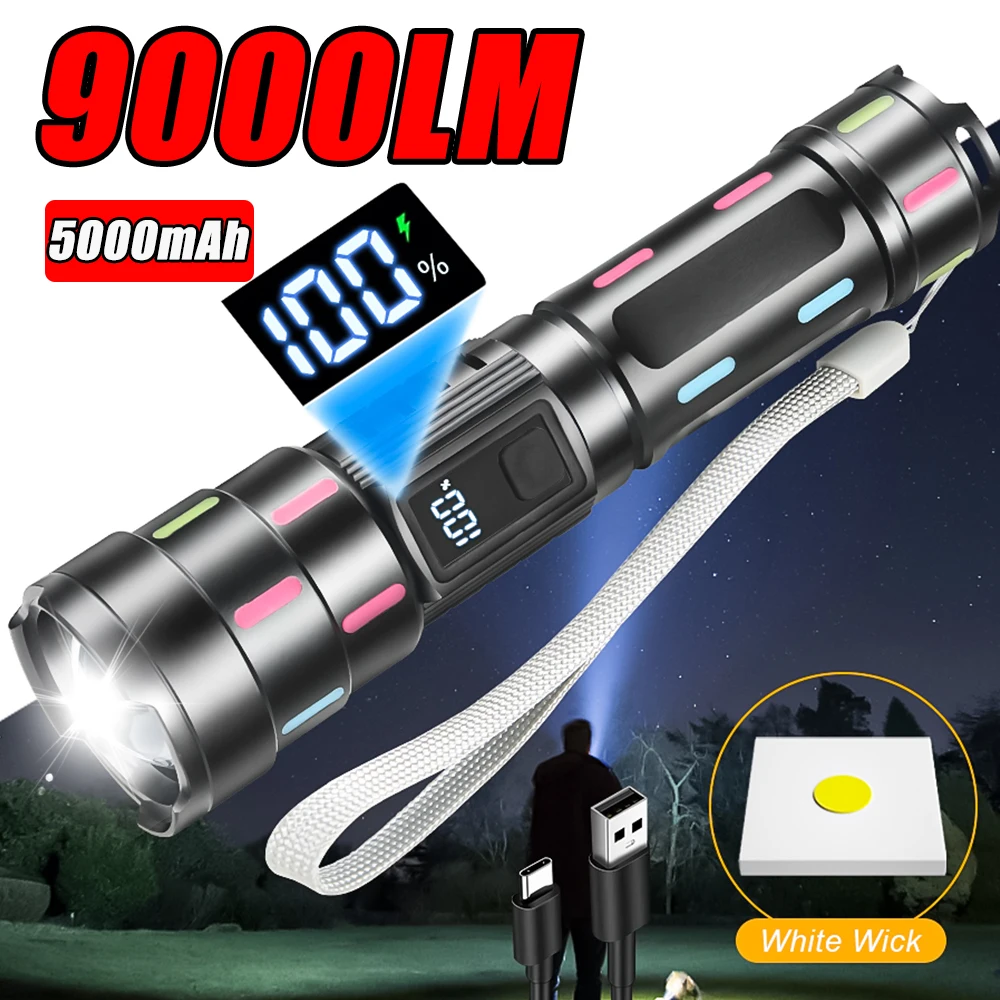 Powerful 9000LM LED Flashlight 5 Lighting Modes Zoom Tactical Torch USB Rechargeable Outdoor Camping Hiking Emergency Lantern