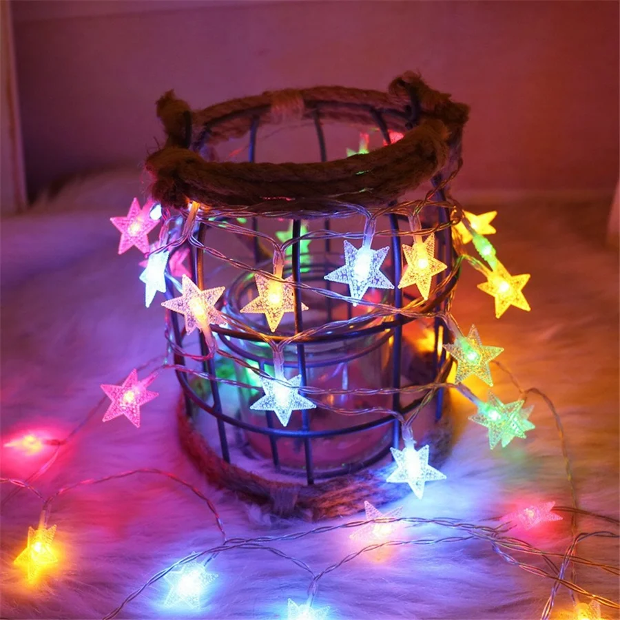 LED Christmas Garland Star String Lights Battery/USB Powered  20/40/80led Fairy Lights for Xmas Party Wedding Home Indoor Decor