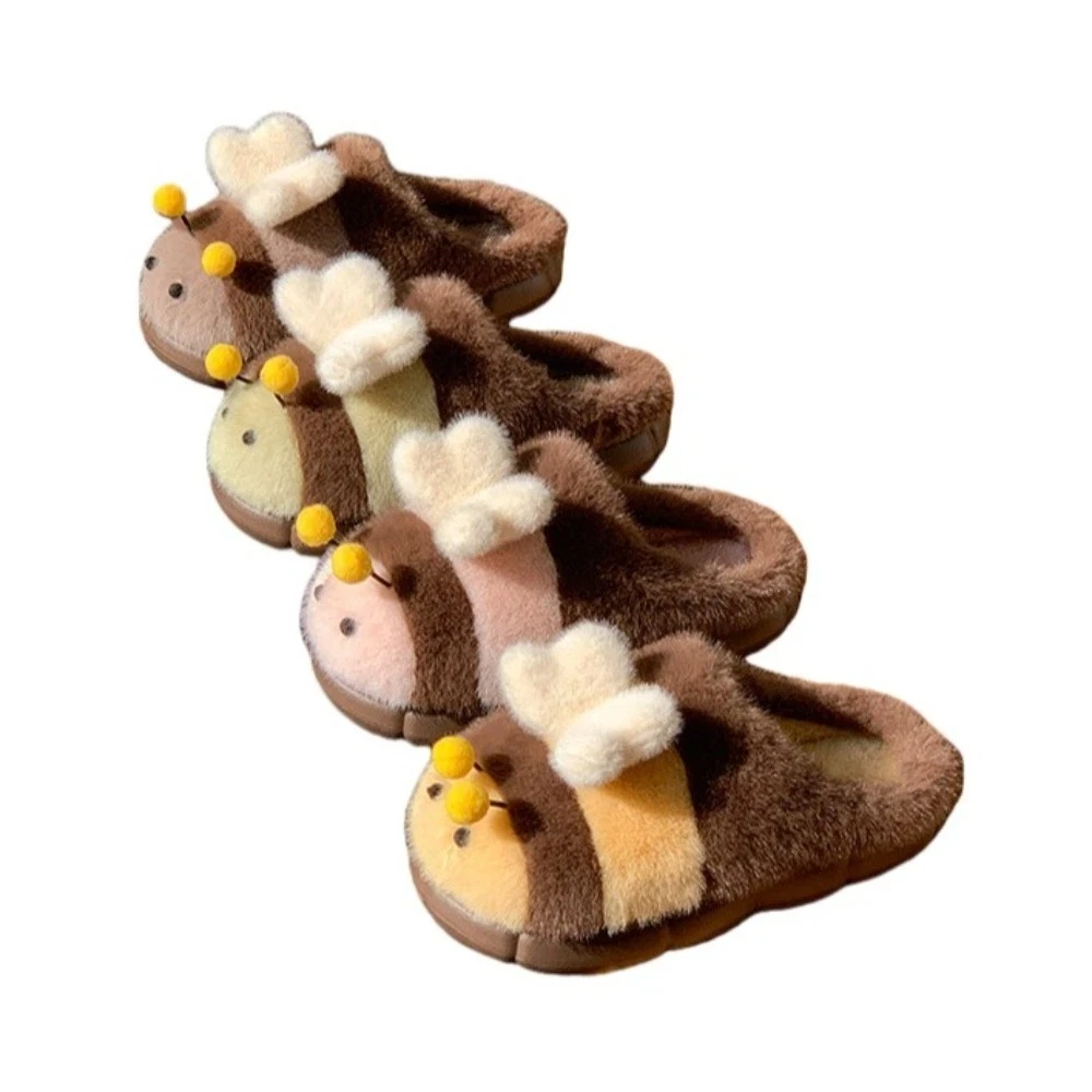 Soft 3D Little Bee Cartoon Bee Slippers Cartoon Thick Soled Warm Fur Slippers Fluffy Anti Slip Y2K Bee Slippers Dormitory
