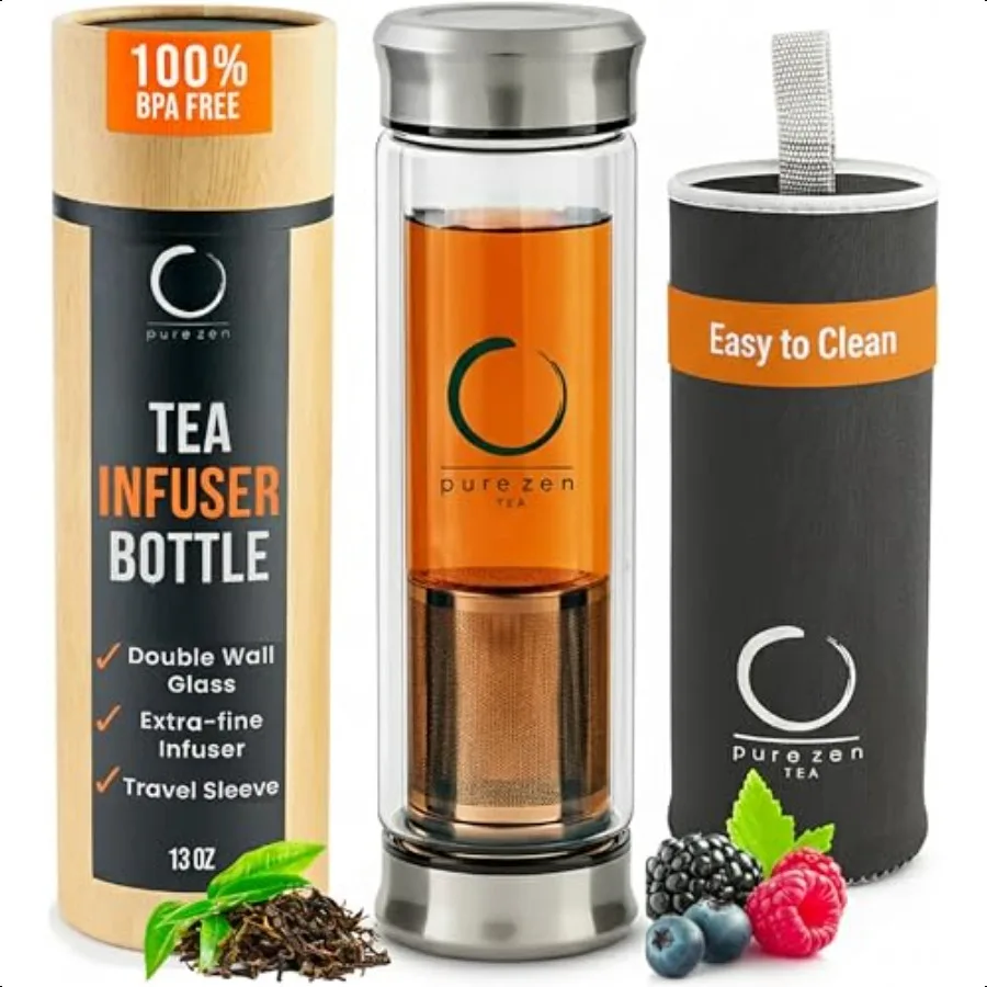 Vaso con infusor Taza de viaje de vidrio de doble pared con filtro de acero inoxidable Botella de infusor de té a prueba de fugas para infusión de hojas sueltas
