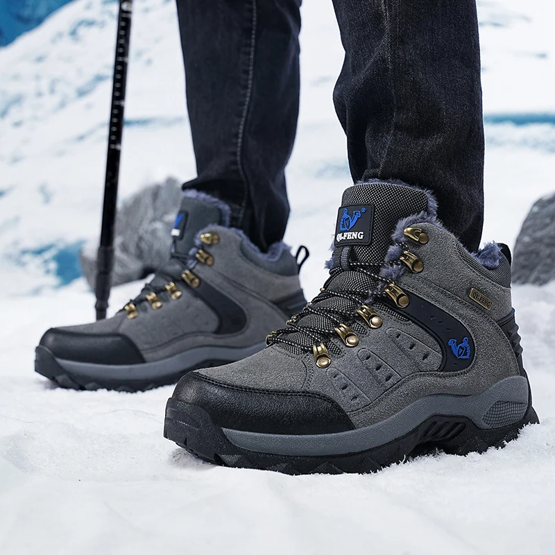 겨울 스노우 부츠 여성 하이탑 아웃도어 따뜻한 두꺼운 밑창 단색 아웃도어 신발 남성 내마모성 캐주얼 앵클 부츠 남성용