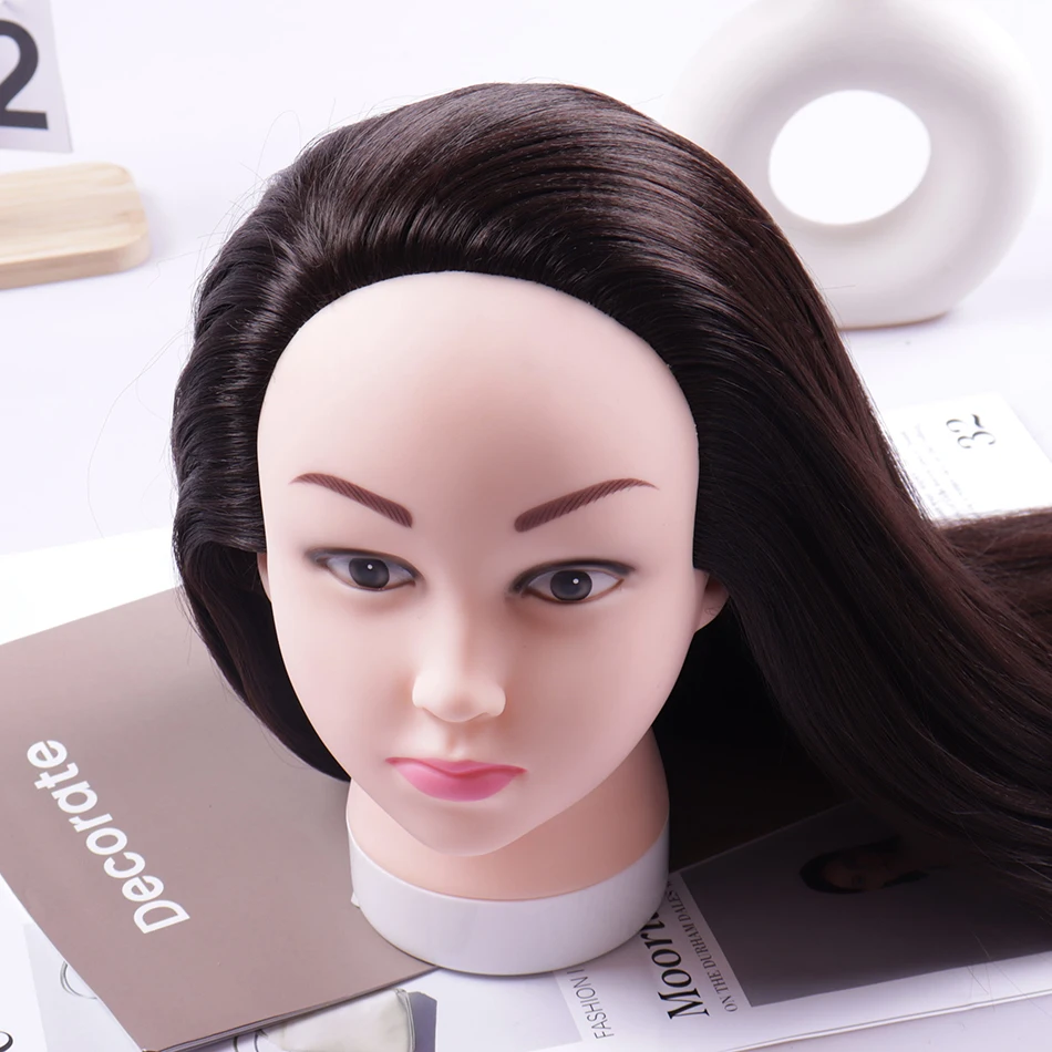 Mannequin Head 100% Synthetic Hair Hairdresser Training Head With Tripod Manikin Cosmetology Doll Head For Braiding Styling