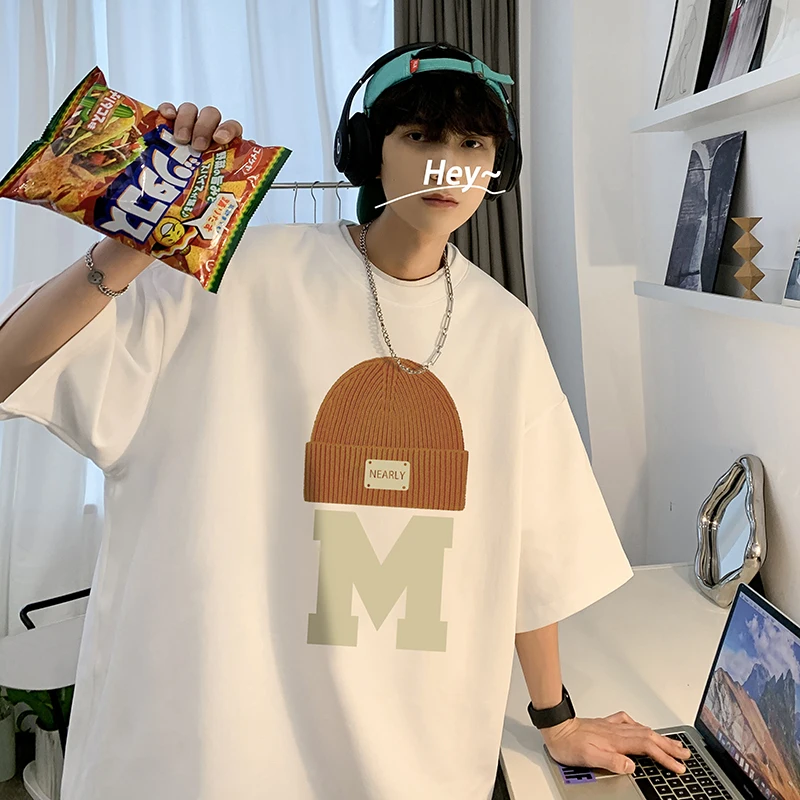 

Heavyweight American Sle Men's ort Sve T-irt Summer Loose Trendy f Sve Clothing 2023 New Faion Pure Cotton Tee