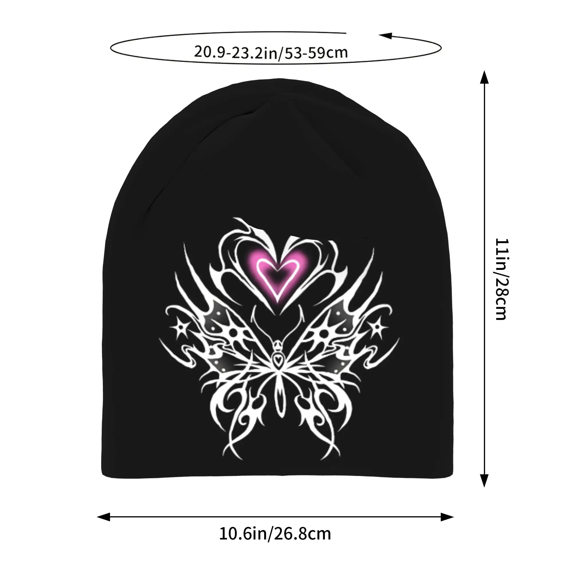 Butterfly With Neon Pink Heart Hat Autumn Caps Men Women  Skullies Beanies Ski Caps Soft Bonnet Hats