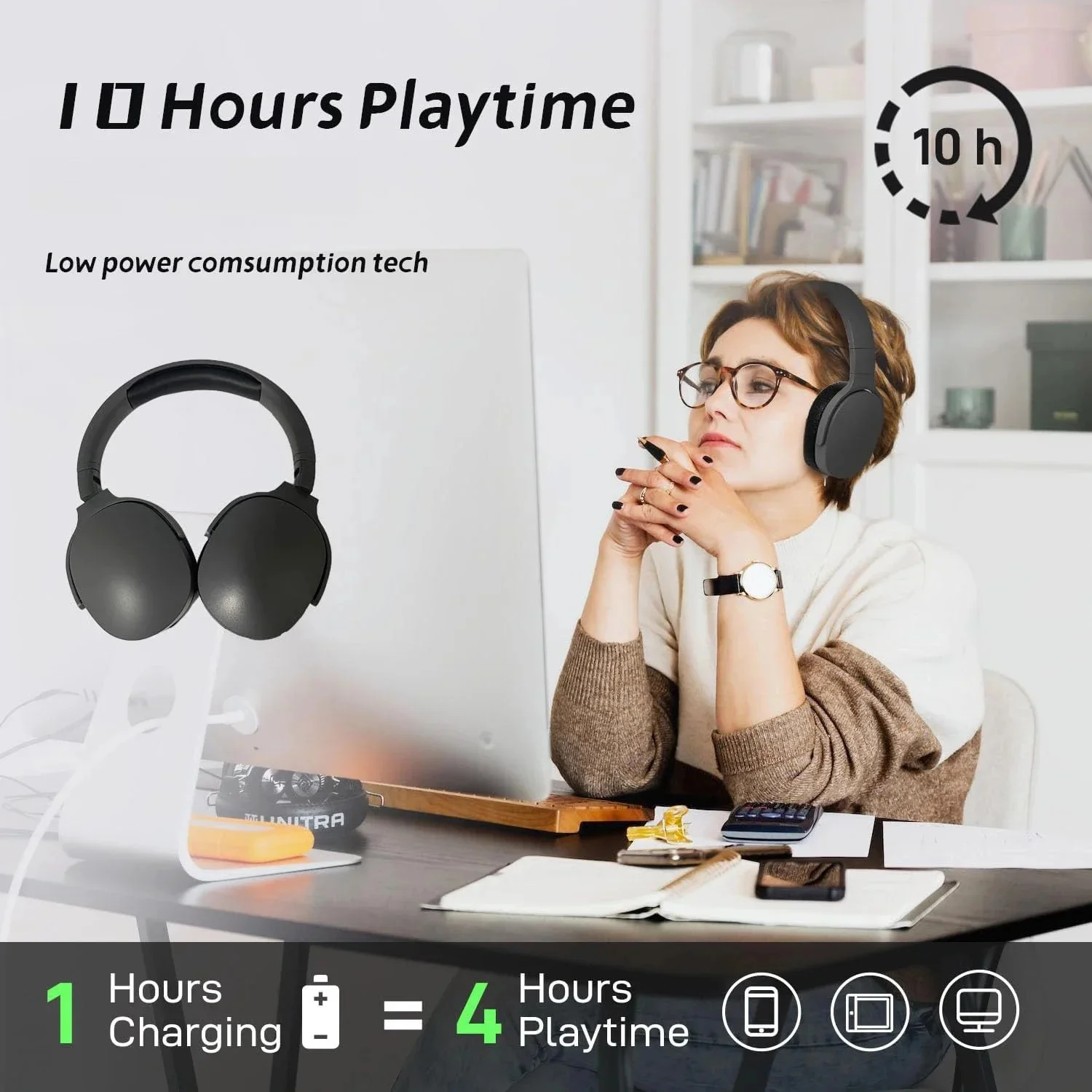 SONY Over-ear Foldable Bluetooth Wireless Headphones ENC Noise Reduction HiFi Clear Stereo Gaming Headset for Computer Work&Game