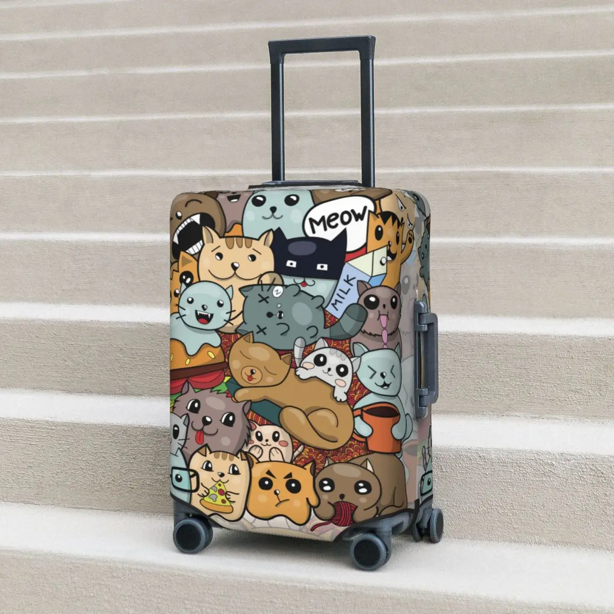 

Doodle Cat Suitcase Cover Meow Animal Cute Elastic Cruise Trip Protector Luggage Accesories Vacation