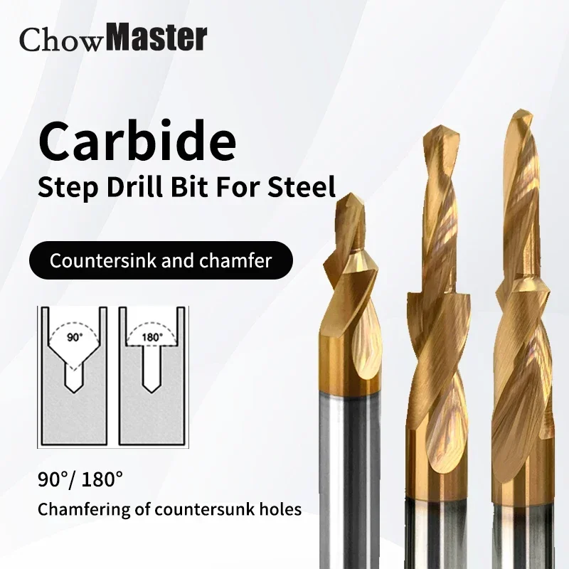 Bor tangga baja Tungsten, bor dua tahap 90 derajat 3mm 4mm 6mm 8mm 10mm sekrup Countersunk untuk baja