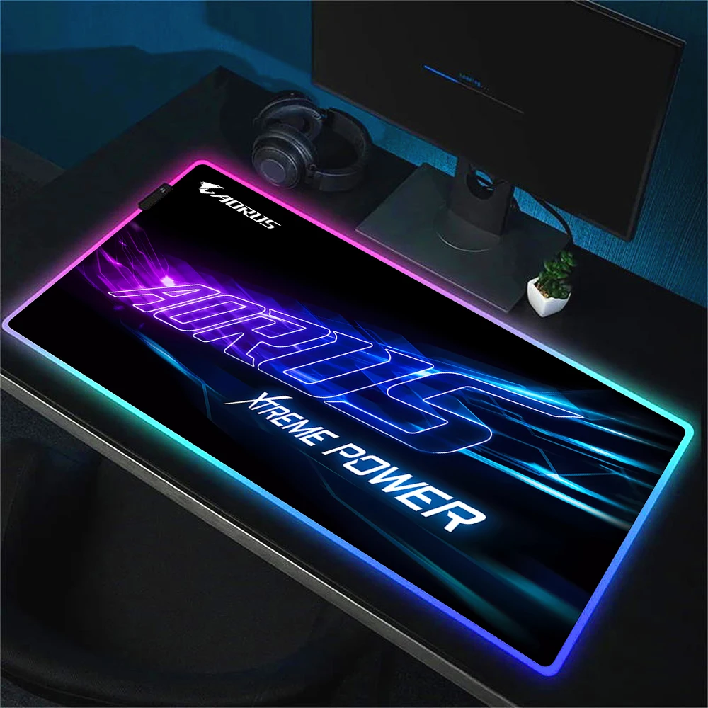 Aorus Large RGB Mouse Pad Big Non-slip Carpet Laptop Pc Gamer LED Keyboard Mat XXL Shine Mousepad Lockrand Rubber Cool Table Mat