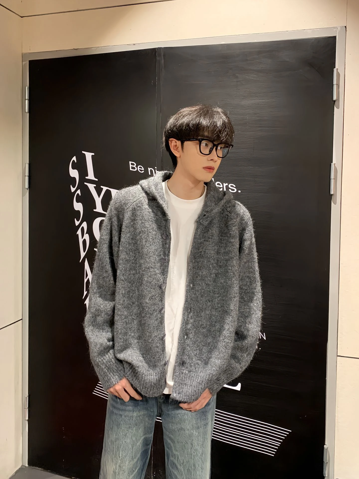 

Мужской молодежный кардиган с капюшоном в американском ретро-стиле, свободный вязаный свитер для повседневной носки осенью