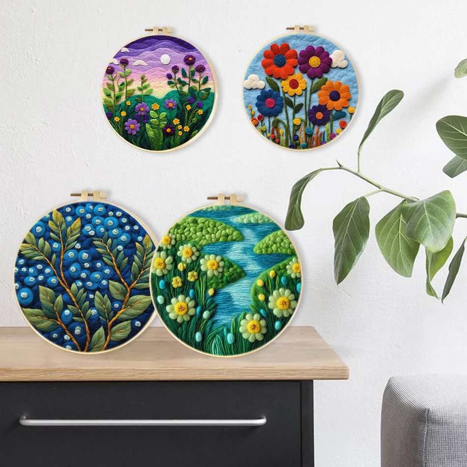 SDOYUNO-الصوف ورأى اللوحة اللون الزهور التطريز الإطار لوازم الحرف اليدوية ورأى التطريز لتقوم بها بنفسك مجموعة أطقم ديكور المنزل