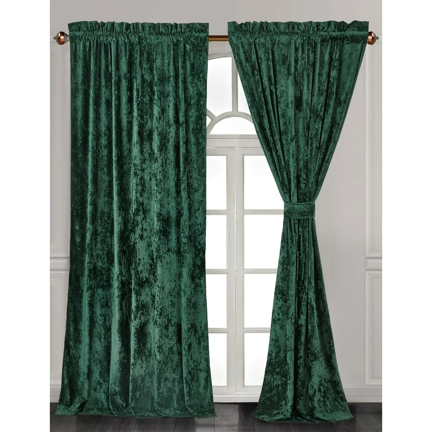 Luxury Distressed Velvet Curtain Set Room Darkening Rod Pocket 2 Panel Window Curtains Set