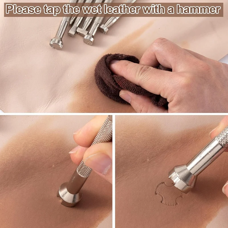 가죽 스탬프, 합금강 가죽 조각 스탬핑 펀칭 도구, 가죽 공예 디자인 작업 실버, 6 개