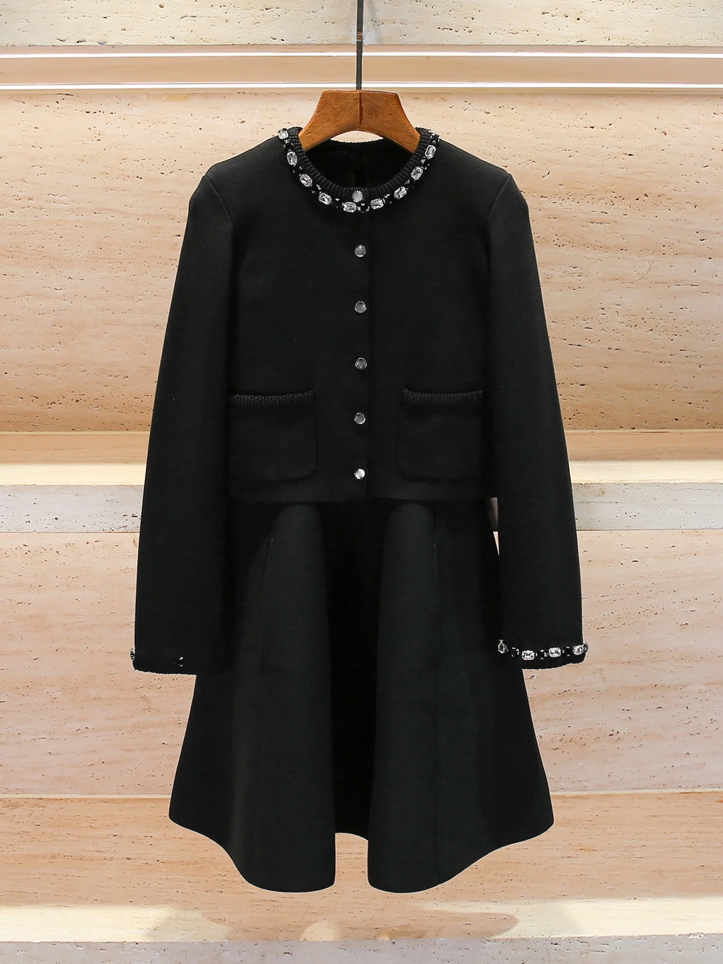 M Home Nan You High End Women's Faion Set with Rhinestone Knitted Cardigan Coat And Dr for Autumn Winter Casual Wear