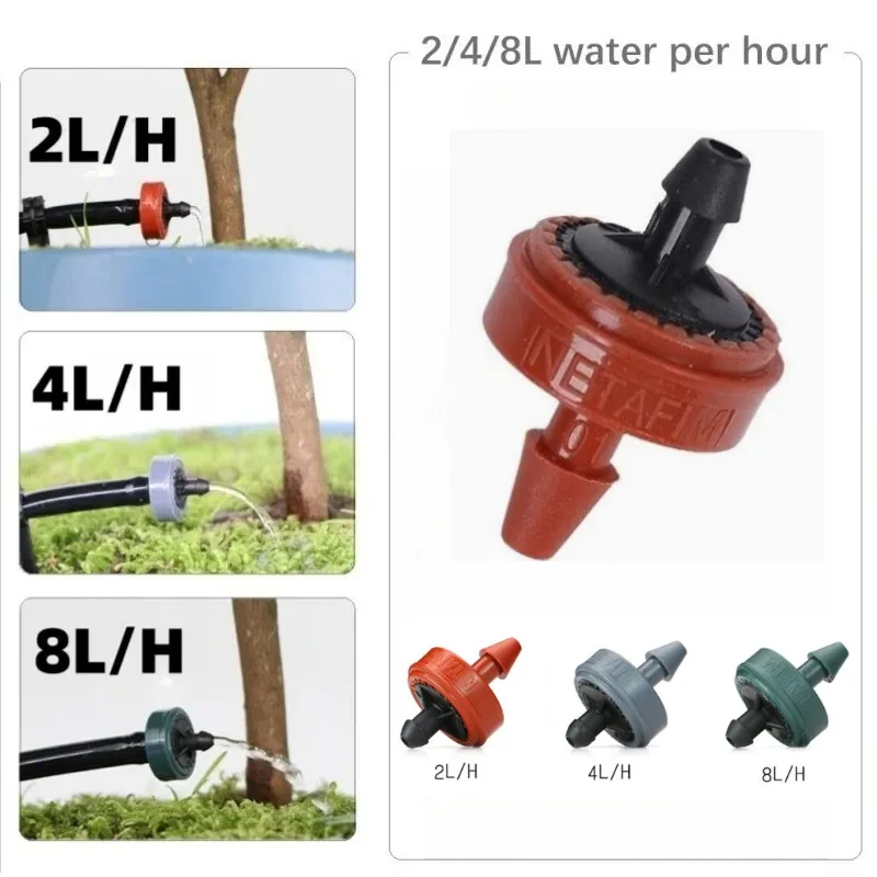 100 Stück 2/4/8L Druckkompensierende Tropfer, Durchflussregler für Tropfbewässerung, Wassersparende Tropfer für Gewächshäuser und Landwirtschaft