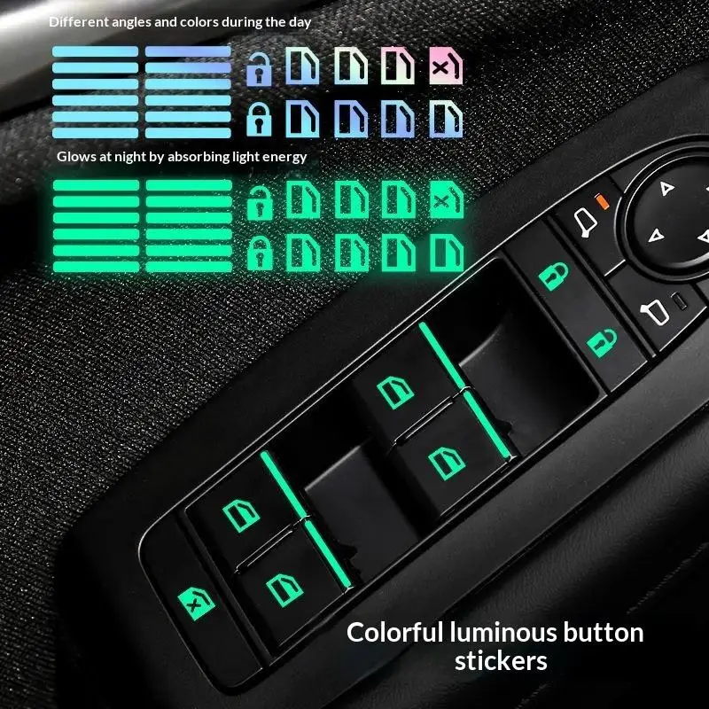1/3/5Sheets 18pcs Car Window Control Button Luminous Stickers Glow In The Dark Waterproof Auto Interior Decals