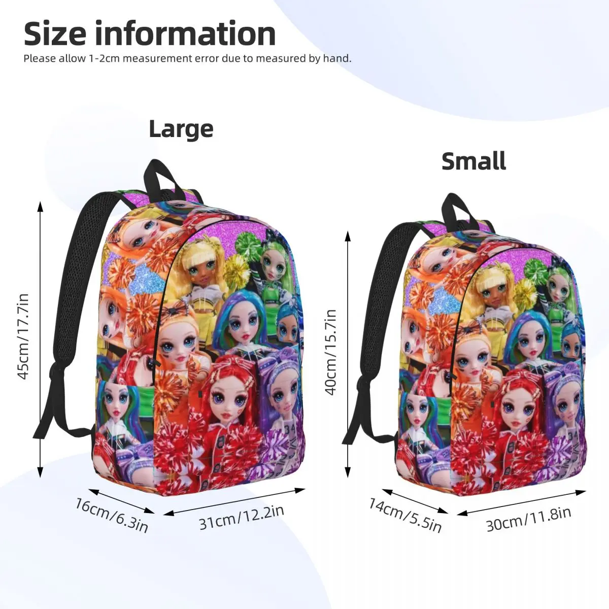 Rainbow High Dolls Backpack for Preschool Kindergarten School Student Bookbag Boy Girl Kids Daypack with Pocket