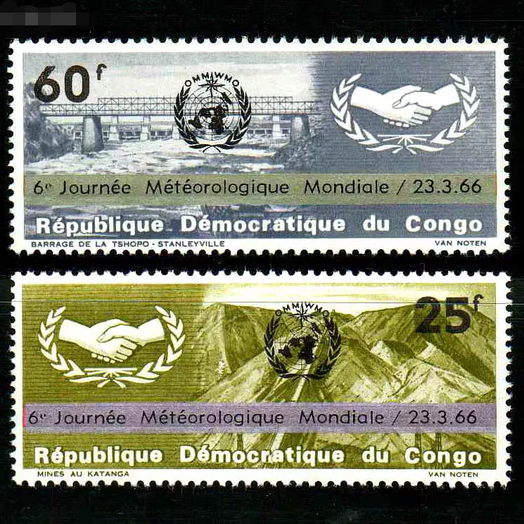 2 unids/set nuevo sello postal del Congo 1966 organización meteorológica mundial emblema sellos postales MNH