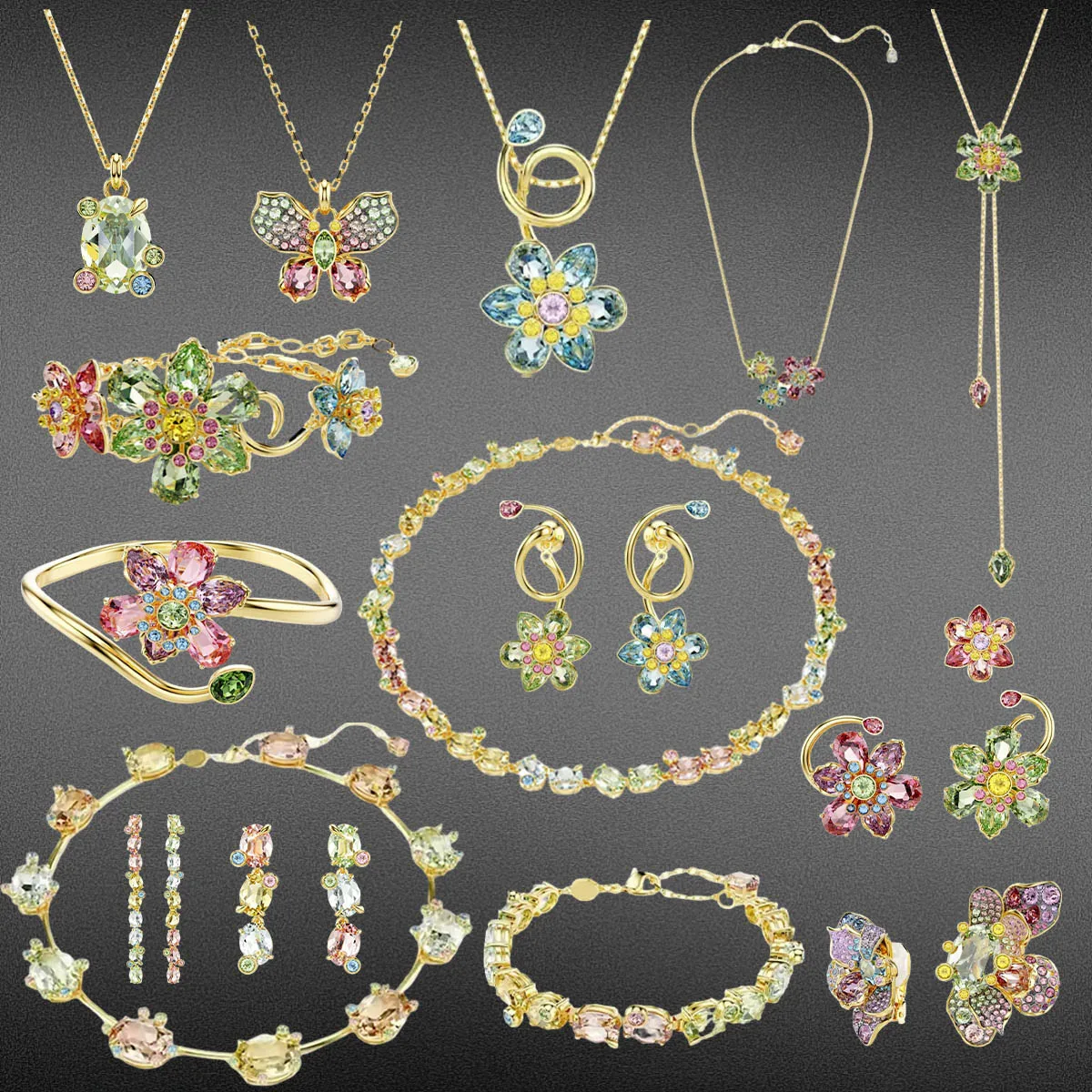 

2026 New Light Luxury Simple Flower Necklace Pendant Earrings Bracelet Colorful Jewelry Set Essential for Daily Wearing